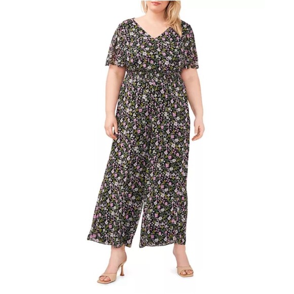 Vince Camuto Plus Smocked Waist Wide Leg Floral Jumpsuit Sz 3X New - Picture 1 of 8